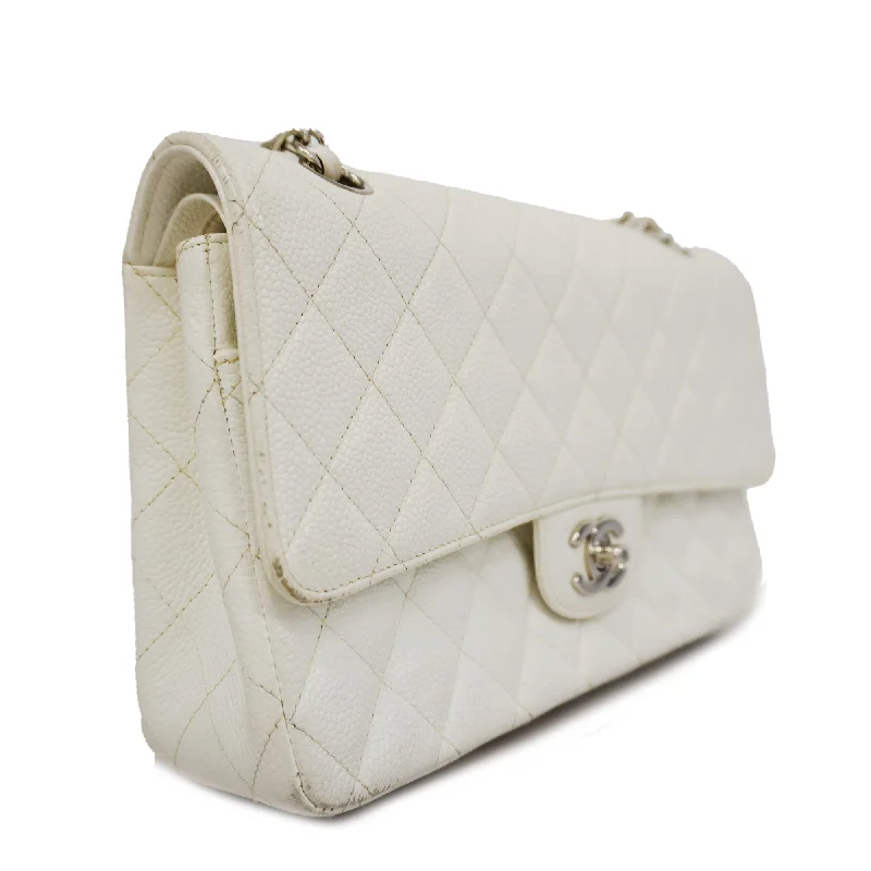 Chanel Luxury Handbag for High - End EventsCHANEL  Matelasse W Flap W Chain Women's Caviar Leather Shoulder Bag White