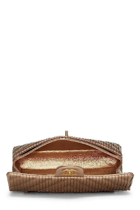 Chanel Lightweight Handbag for Daily ErrandsChanel,  Gold Chevron Pleated Lambskin Classic Double Flap Medium, Gold