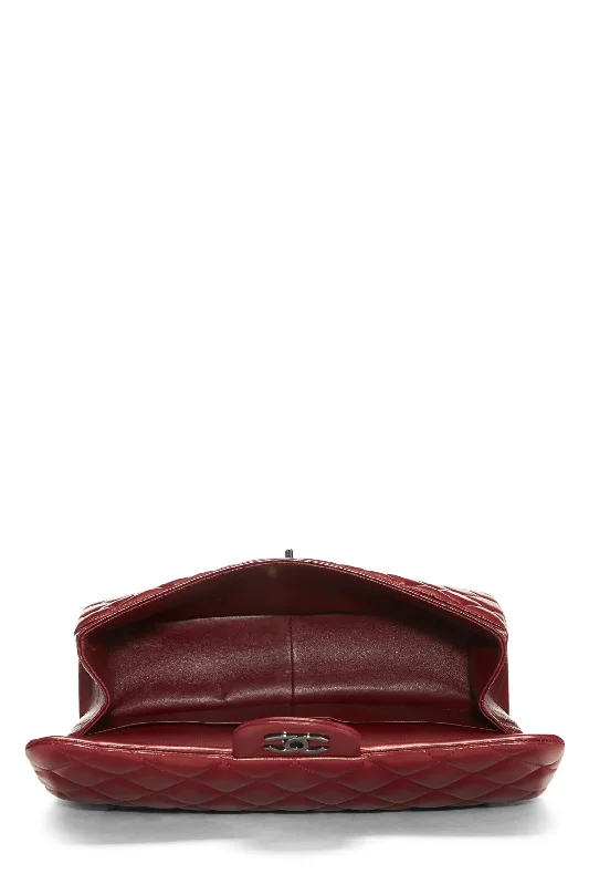 Chanel Designer Handbag with Unique DesignChanel,  Red Quilted Lambskin New Classic Double Flap Jumbo, Red