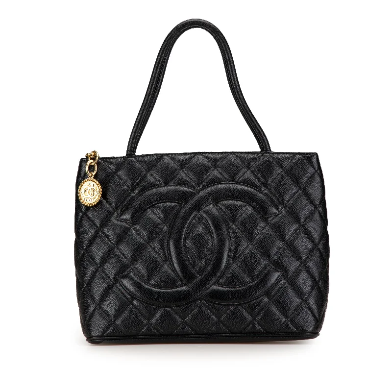 Chanel Medium Tote Bag for Office LadiesBlack Chanel Caviar Medallion Tote