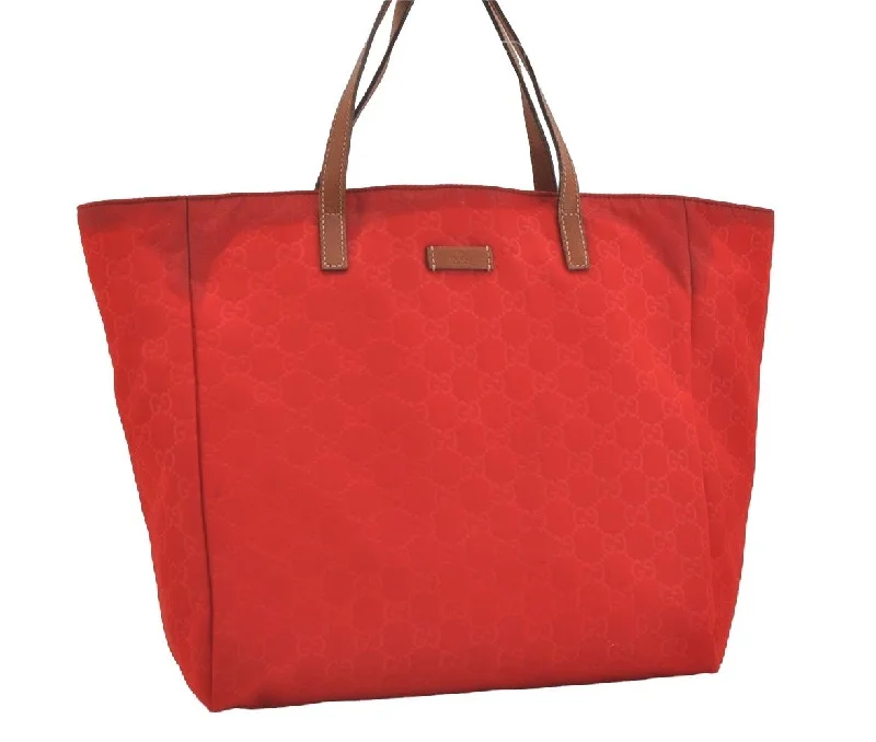 Gucci Marmont bags for women with a contrast - colored interiorAuthentic GUCCI Vintage Shoulder Tote Bag GG Nylon Leather 282439 Red 4037J