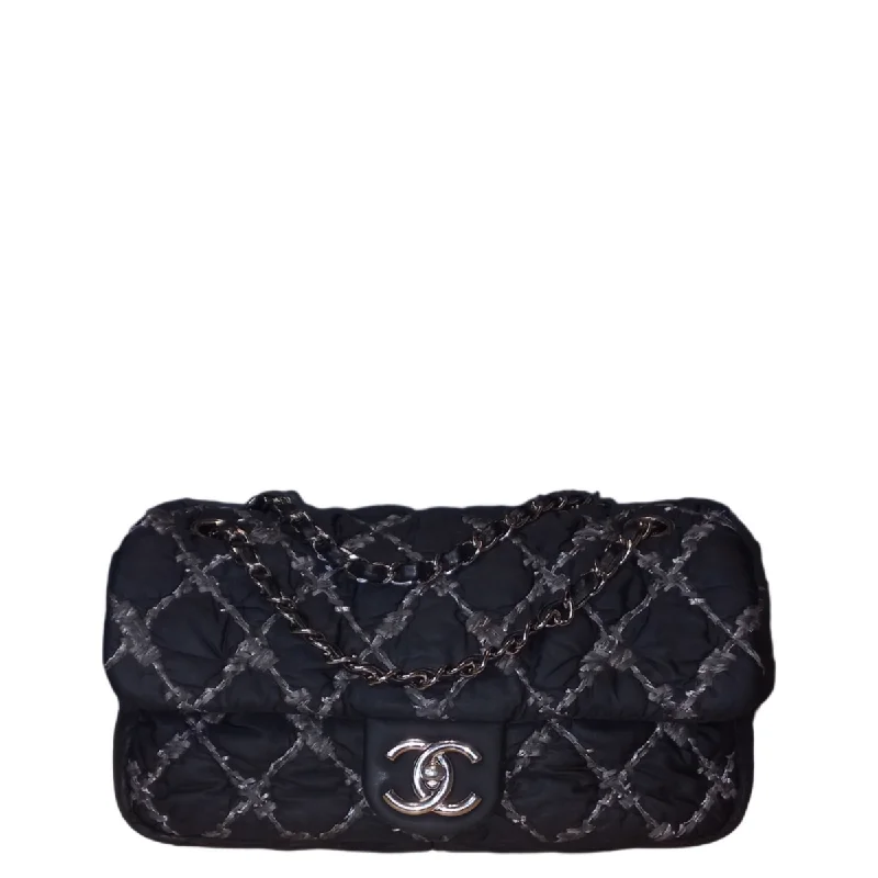 Chanel Lightweight Handbag for Daily ErrandsChanel Tweed On Stitch Flap Bag Quilted Nylon Black/Grey