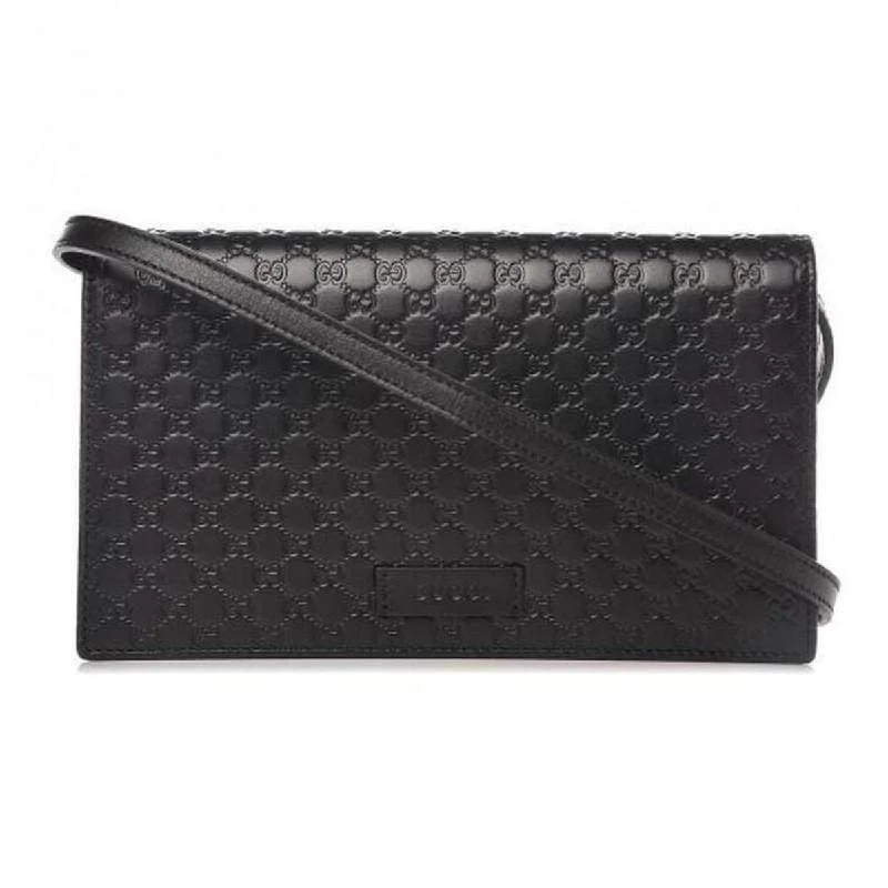 Women Gucci bags with a detachable mobile phone holderMicro Guccissima Chain Wallet Black