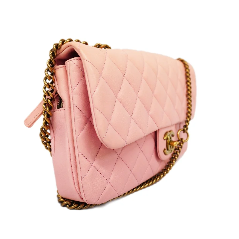 Chanel Quilted Leather Shoulder Bag for FashionistasCHANEL  Matelasse W Flap W Chain Women's Leather Shoulder Bag Pink