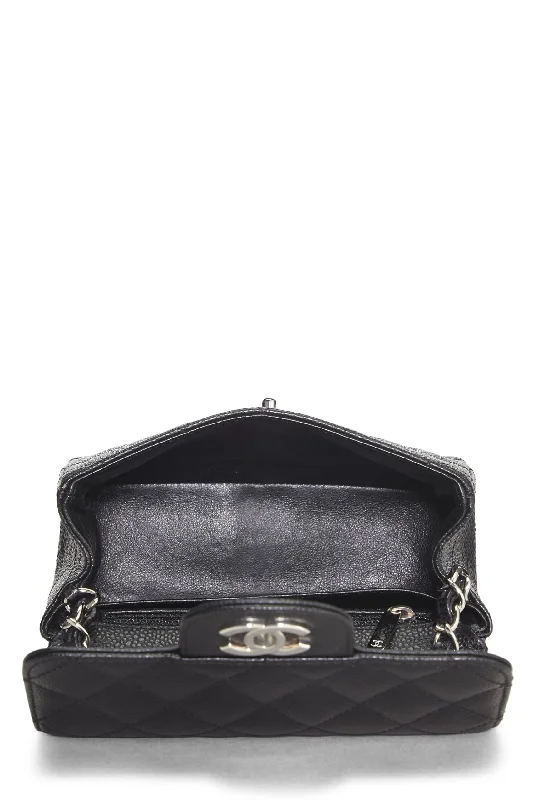 Chanel Small Crossbody Bag for TravelChanel,  Black Quilted Caviar Classic Square Flap Mini, Black