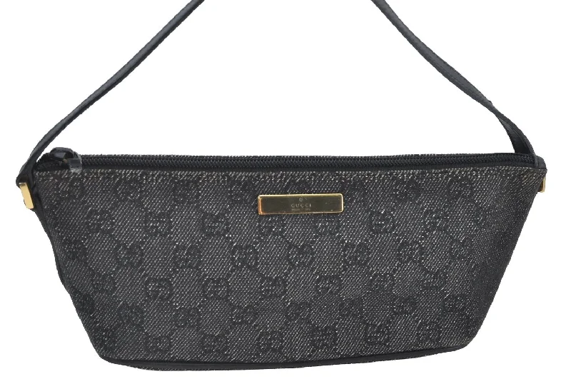 Women Gucci Sylvie bags with a crystal - embellished web stripeAuthentic GUCCI Vintage Hand Bag Pouch Purse GG Canvas Leather 07198 Black 9212H