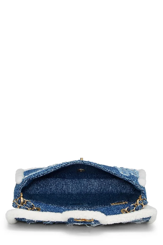 Chanel Lightweight Handbag for Daily ErrandsChanel,  Paris-Egypt Blue Denim & Shearling Hieroglyph Flap Medium, Blue