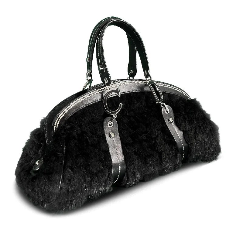 Christian Dior crossbody bags with a front - flap pocket for easy accessChristian Dior Black Diorissimo Fur and Leather Frame satchel