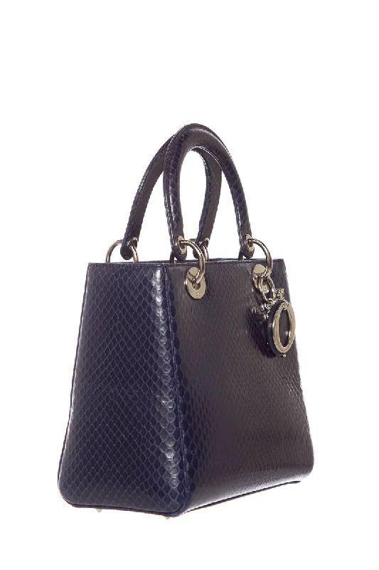 Christian Dior tote bags with a double - handle and shoulder - strap optionChristian Dior Medium Navy Snakeskin Lady Dior Handbag