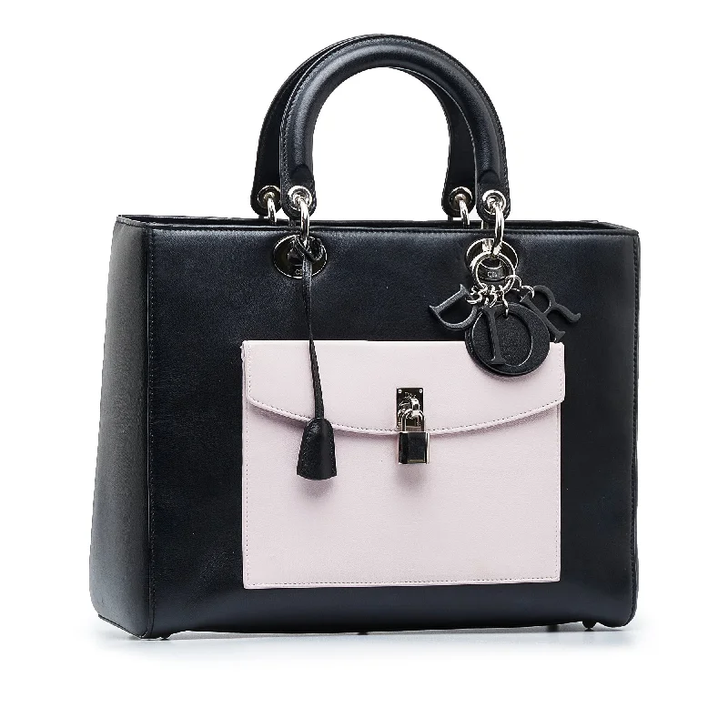 Christian Dior bags with a side - pocket for holding a water bottleDior Lady Dior Pocket Large Black Calfskin