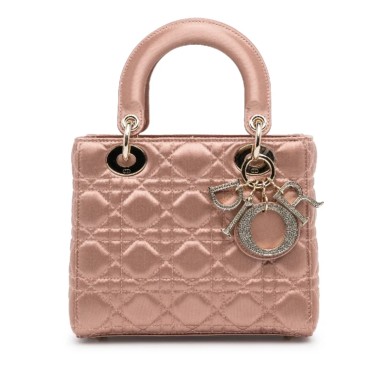 Stylish Christian Dior shoulder bags with a tassel - adorned zipperDior Lady Dior Small Pink Satin Gold