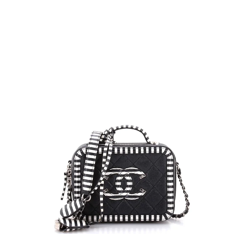 Christian Dior bags with a detachable coin purse insideFiligree Vanity Case Quilted Caviar with Striped Leather Small