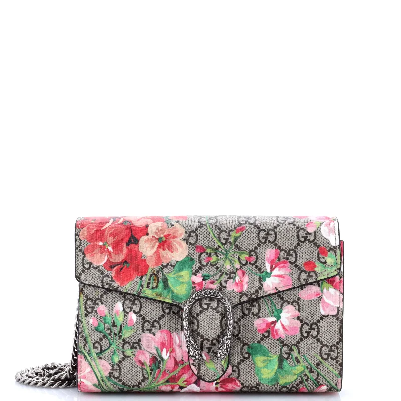 Christian Dior Saddle bags with a studded trim for a bold lookDionysus Chain Wallet Blooms Print GG Coated Canvas Small