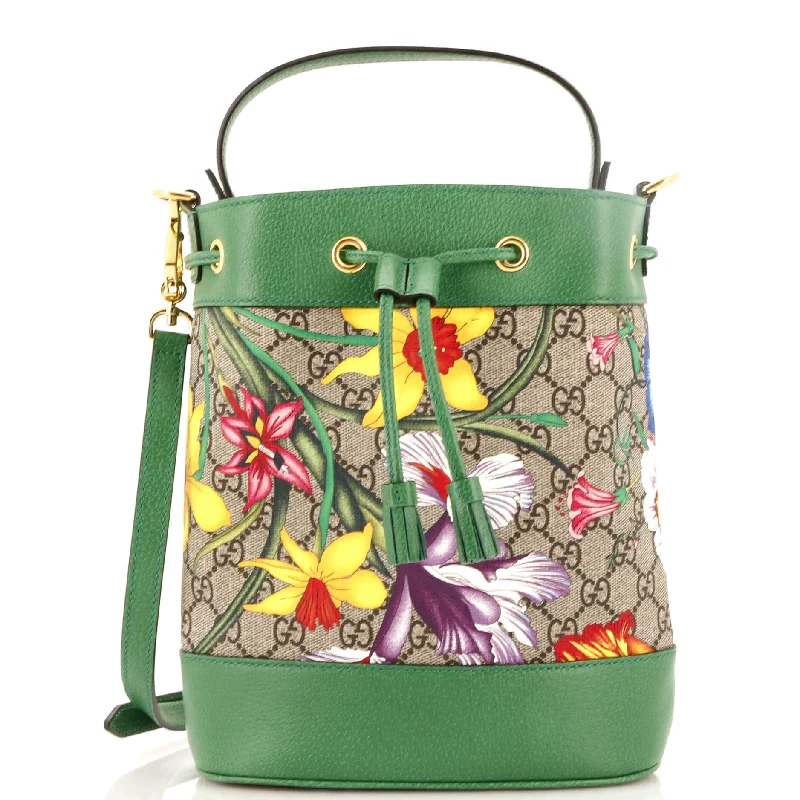 Christian Dior crossbody bags with a front - flap pocket for easy accessOphidia Bucket Bag Flora GG Coated Canvas and Leather  Small