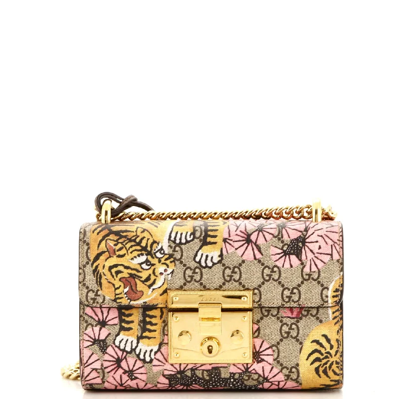 Christian Dior handbags with a back - pocket for quick storagePadlock Shoulder Bag Bengal Print GG Coated Canvas Small