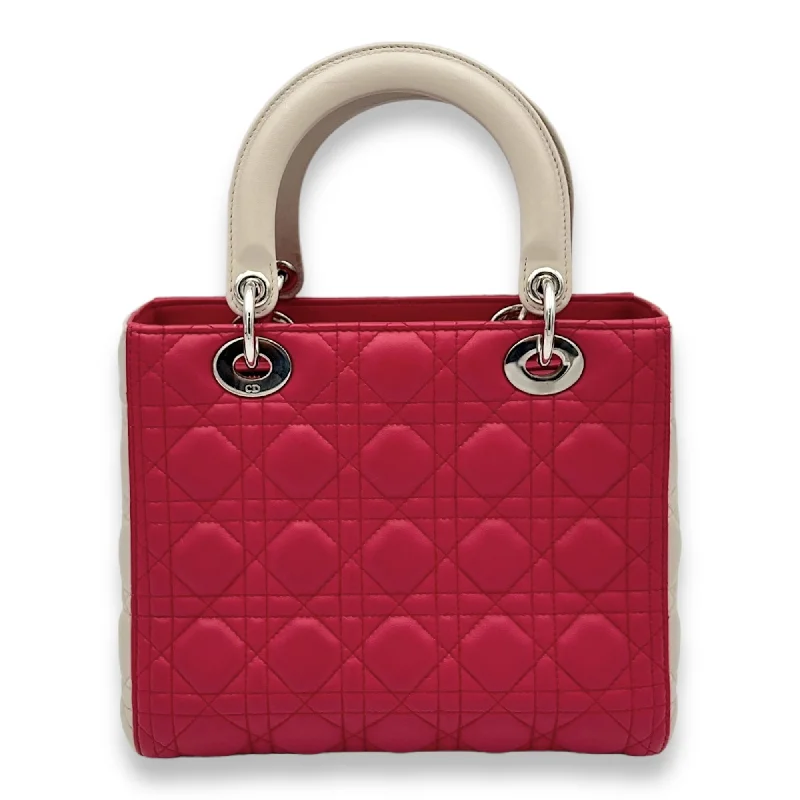 High - fashion Christian Dior bags with a geometric patternLady Dior Medium Pink Top Handle Bag in Lambskin, Silver hardware