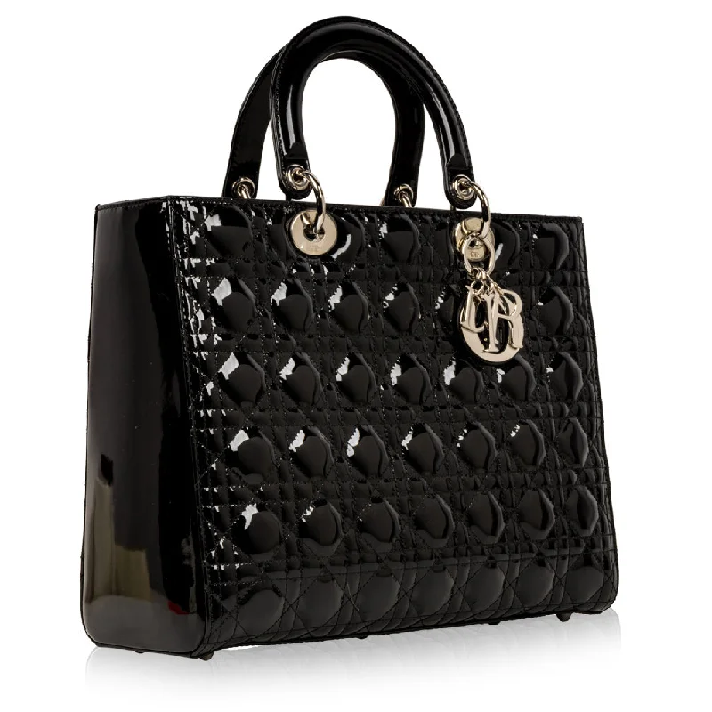 Christian Dior tote bags with a printed Dior logo on the frontLady Dior Leather - Patent