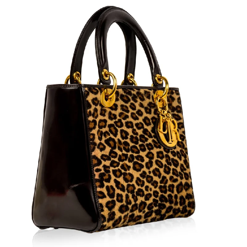 Christian Dior handbags with a detachable mirror for on - the - go touch - upsLady Dior Medium - Leopard Fur