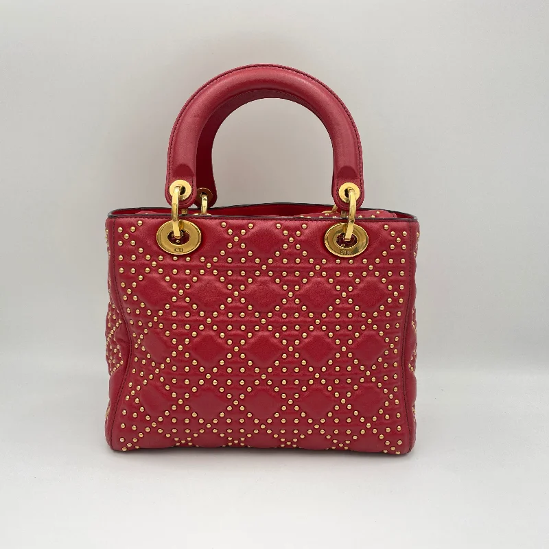 Christian Dior handbags with a removable shoulder strap for versatilityLady Dior Medium Red Top Handle Bag in Lambskin, Gold hardware