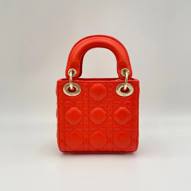 High - fashion Christian Dior bags with a geometric patternLady Dior Micro Orange Top Handle Bag in Lambskin, Gold hardware