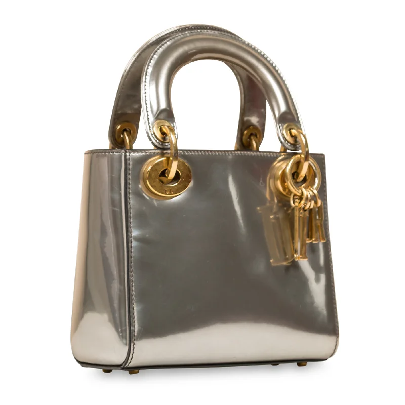 Christian Dior Saddle bags with a studded trim for a bold lookLady Dior - Silver Patent Leather