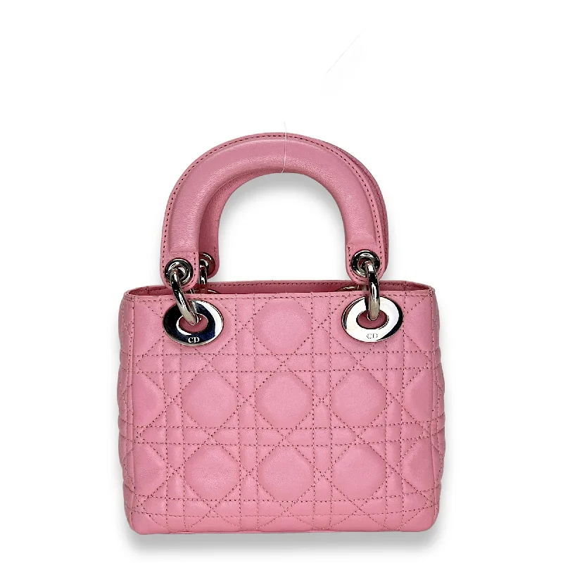 Christian Dior crossbody bags with a front - flap pocket for easy accessLady Dior Mini Pink Top Handle Bag in Calfskin, Silver hardware