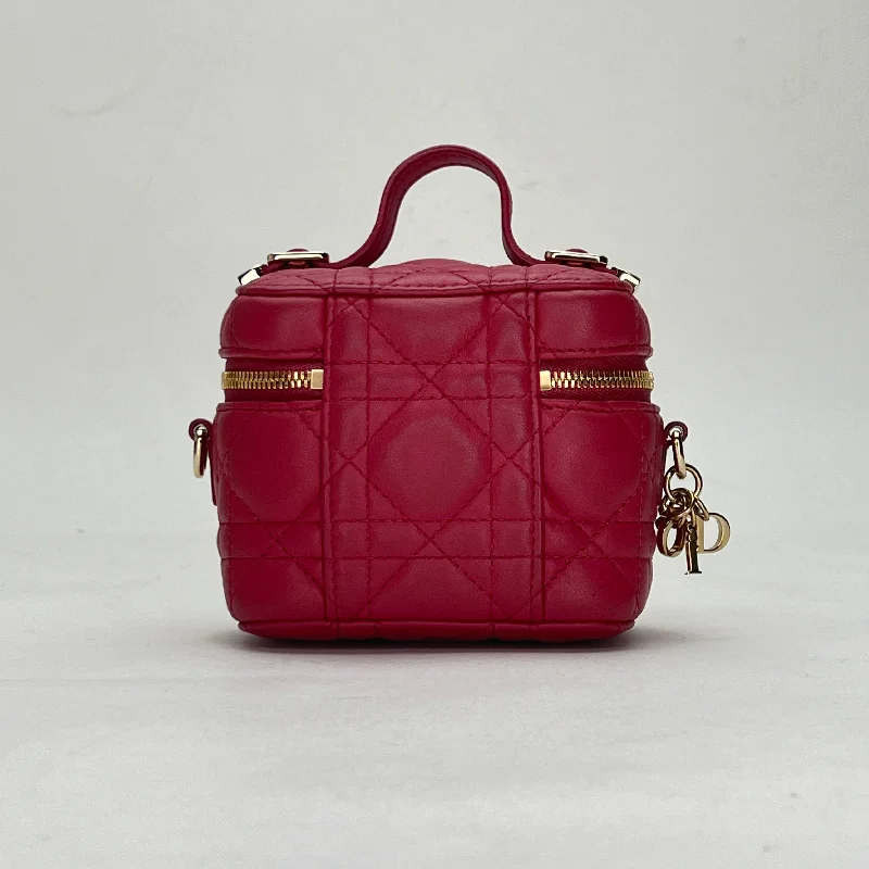 Christian Dior bags with a side - pocket for holding a water bottleLady Dior Vanity Micro Pink Crossbody Bag in Lambskin, Gold hardware