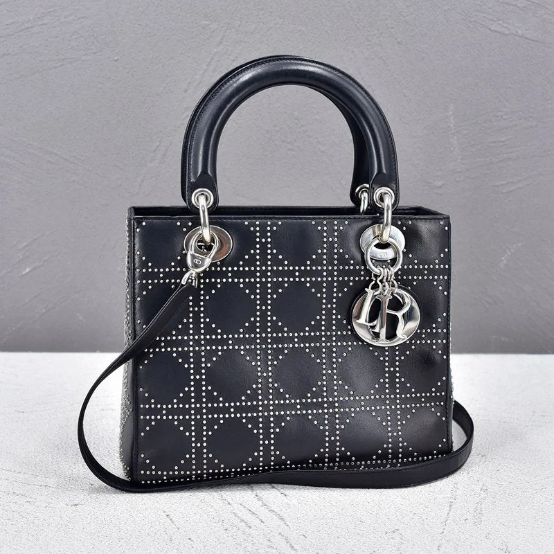 Christian Dior handbags with a snap - button closure and a decorative buckleLambskin Studded Cannage Medium Lady Dior