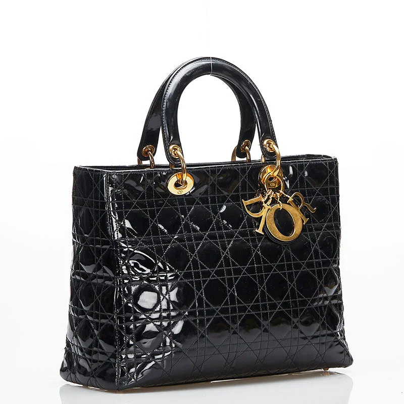 Christian Dior tote bags with a printed Dior logo on the frontLarge Cannage Patent Leather Lady Dior