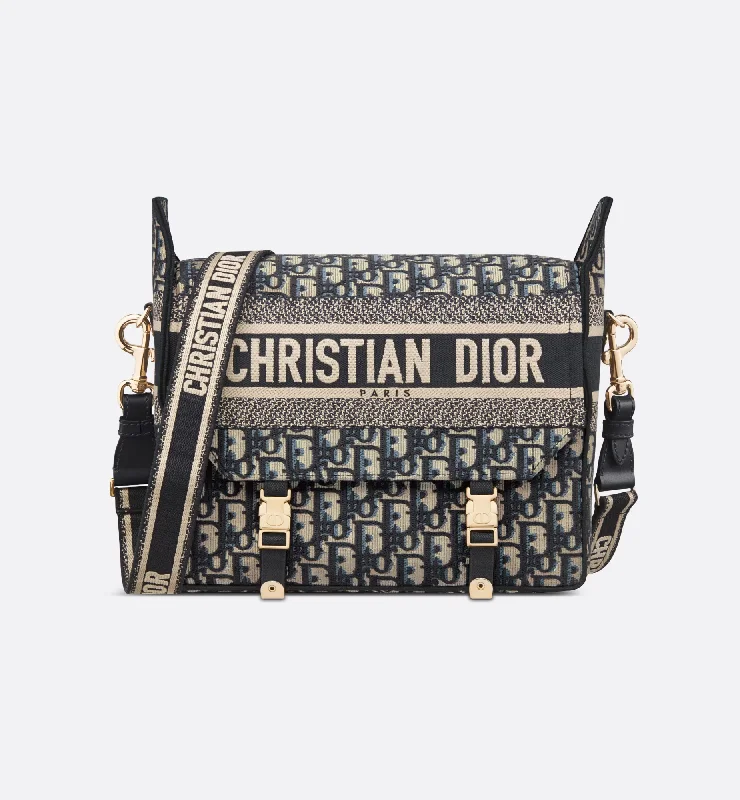 Christian Dior backpacks with a sleek, minimalist silhouetteMedium Diorcamp Bag Blue Dior Oblique Embroidery