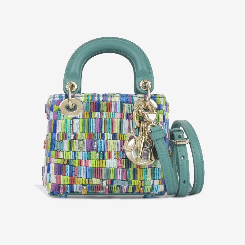 Christian Dior bags with a zip - top closure and multiple compartmentsMicro Lady Dior - Minjung Kim Beaded Teal