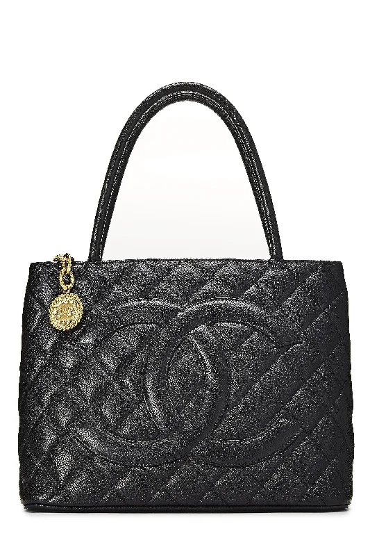 Chanel Handbag with Adjustable Strap for ComfortChanel,  Black Quilted Caviar Medallion Tote, Black