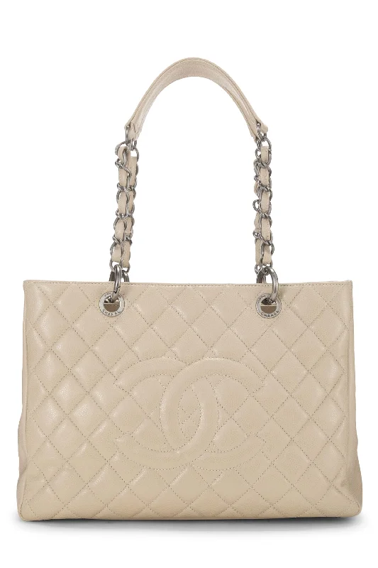 Chanel All - Match Handbag for Versatile StylingChanel,  Beige Quilted Caviar Grand Shopping Tote (GST), Beige