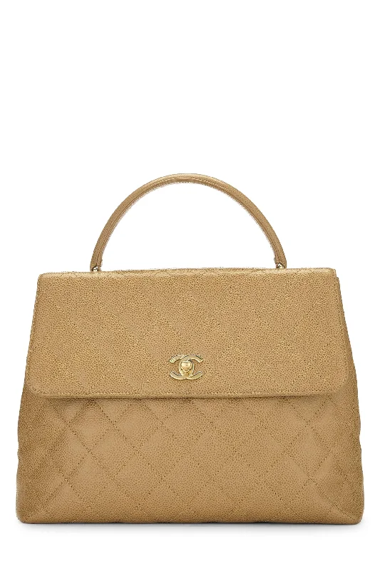 Chanel Lightweight Handbag for Daily ErrandsChanel,  Beige Quilted Caviar Kelly, Beige