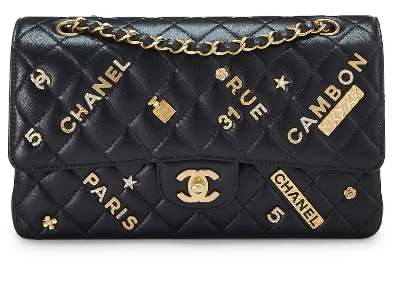 Chanel Classic Flap Bag for Evening PartyChanel,  Black Lambskin Lucky Charm Double Flap Medium, Black