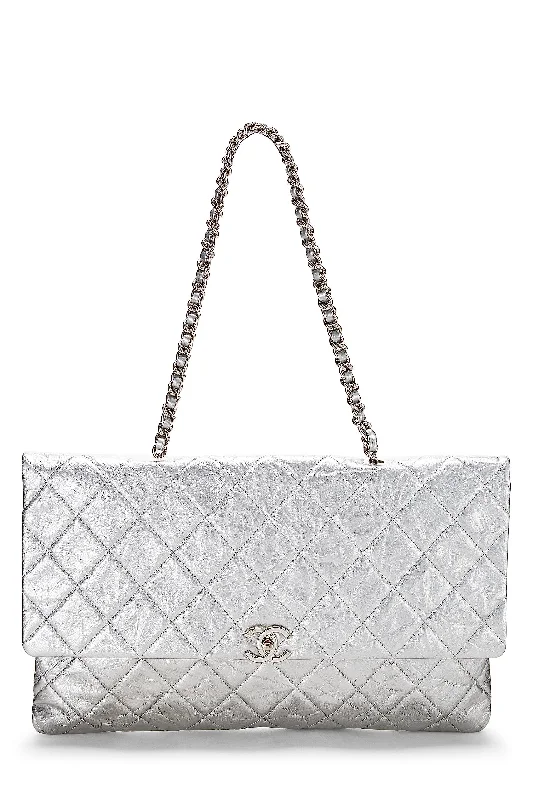 Chanel Luxury Handbag for High - End EventsChanel,  Metallic Silver Quilted Calfskin Big Bang Flap Large, Silver