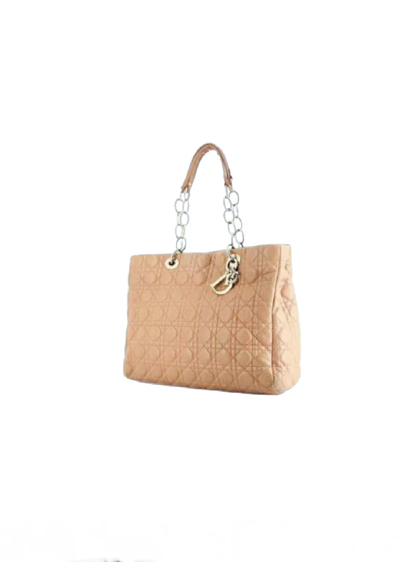 Christian Dior bags with a side - pocket for holding a water bottleChristian Dior Beige Cannage Soft Tote